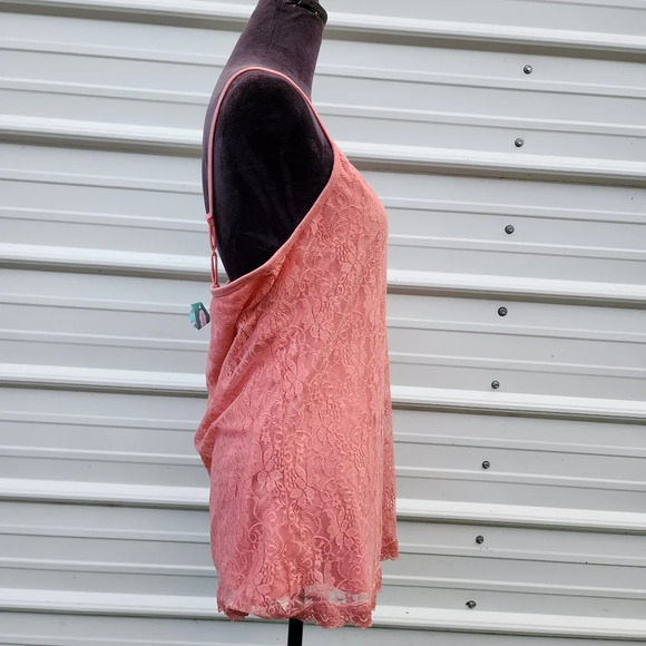 NWT Maurices Womens Cami Tank Top Coral Pink Lined Lace Stretch Boho Plus 1 1X - Picture 4 of 11